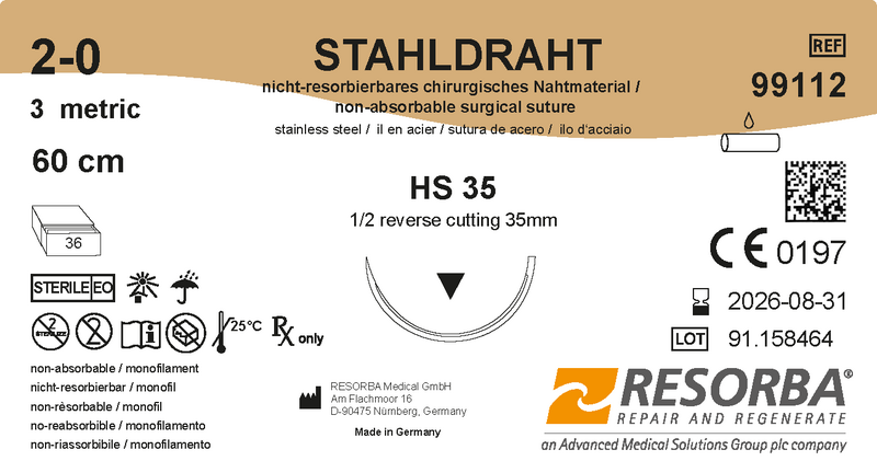 Нержавіюча сталь USP4-0, довжина 45см, зворотньо-ріжуча голка 18мм, 3/8 кола
